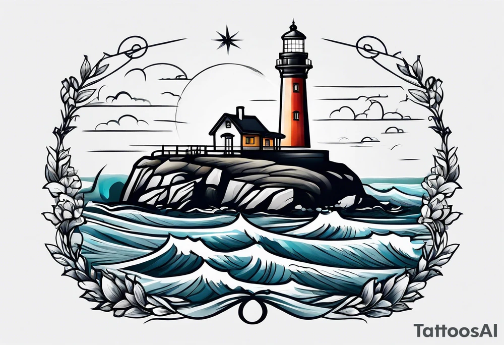 lighthouse at the ocean,  framed, minimalistic tattoo idea