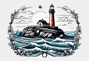 lighthouse at the ocean,  framed, minimalistic tattoo idea