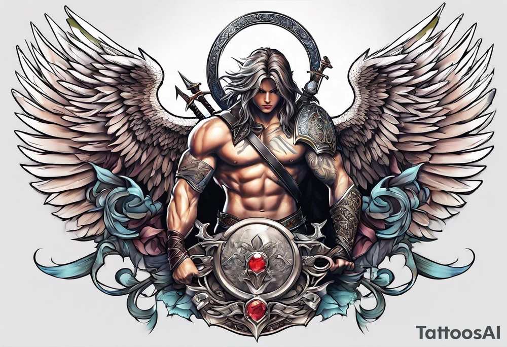 Arc angel with twin swords tattoo idea