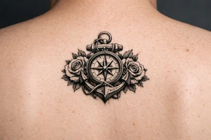 a compass,anchor,roses. tattoo idea