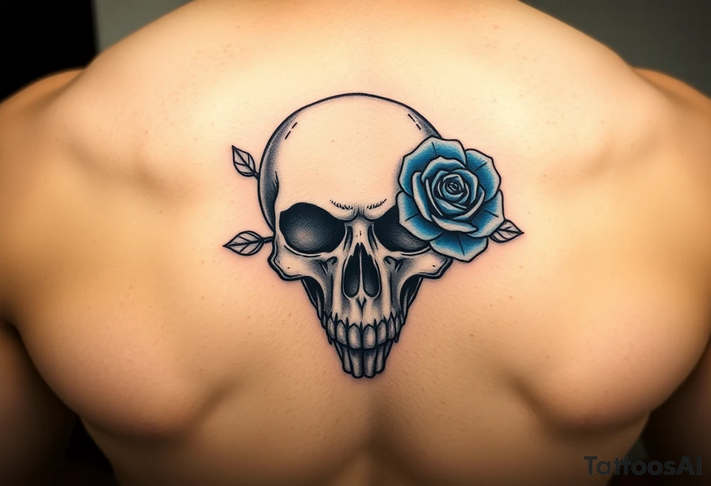 Skull with blue rose tattoo idea