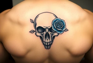 Skull with blue rose tattoo idea