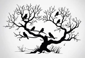 dark, dead creatures sitting on a branch of a tree tattoo idea