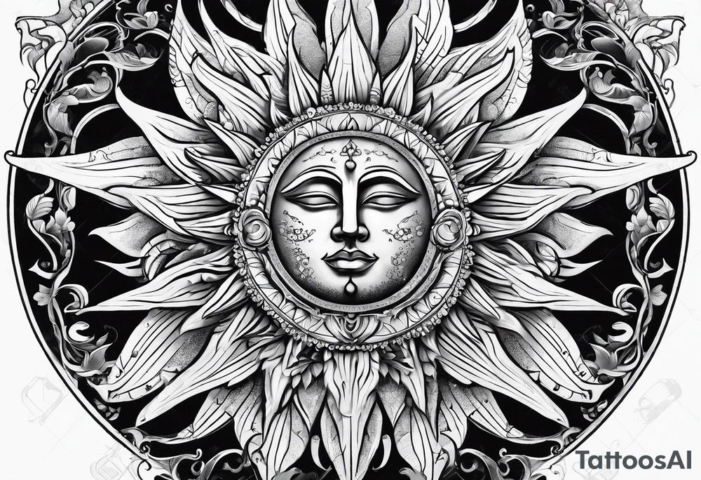 A sun depicted as a male figure tattoo idea