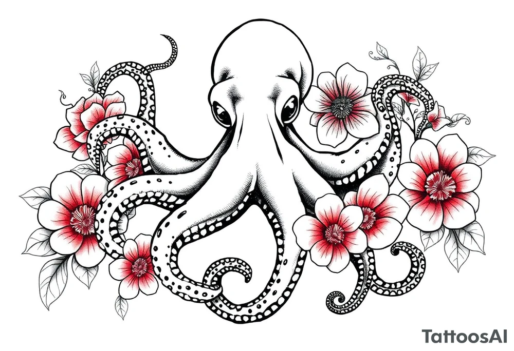 octopus and flowers tattoo idea