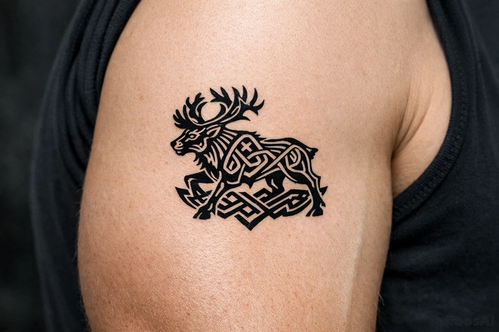Caribou in Norse knot work open line concept mammen style tattoo idea
