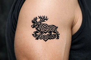 Caribou in Norse knot work open line concept mammen style tattoo idea
