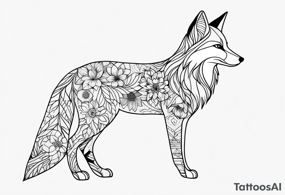 feminin minimalist flowers with fox full body tattoo idea feminin minimalist flowers with fox full body tattoo idea