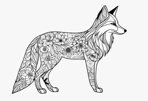 feminin minimalist flowers with fox full body tattoo idea
