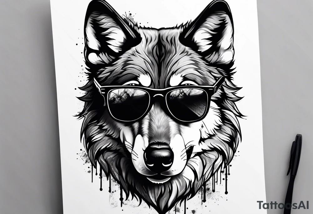 Badass Wolf wearing Sunglasses tattoo idea