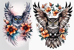 Owl and flowers full arm sleeve tattoo idea