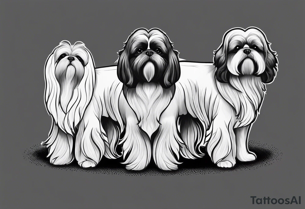 Design a small outline tattoo of a Shih Tzu with long hair flowing, capturing its adorable and regal presence. tattoo idea