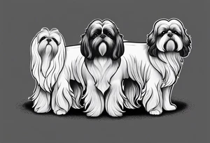 Design a small outline tattoo of a Shih Tzu with long hair flowing, capturing its adorable and regal presence. tattoo idea