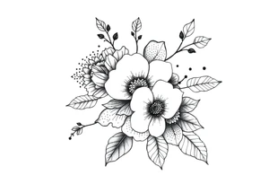 floral composition with japanese vibe, mutiple ornemental patern and leaf tattoo idea