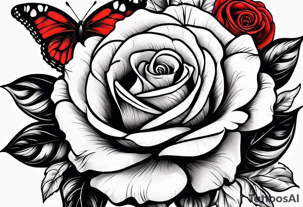 A black and white red-tailed rose with a lot of shading tattoo idea