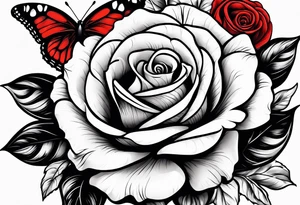 A black and white red-tailed rose with a lot of shading tattoo idea