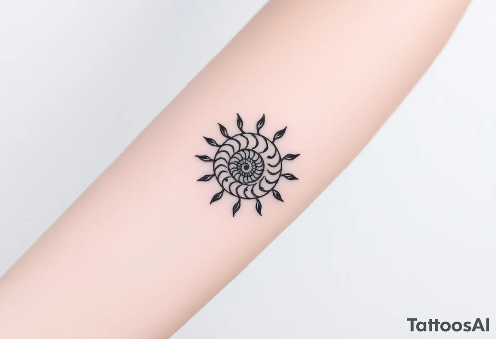 Fibonacci spiral shell sun tattoo idea