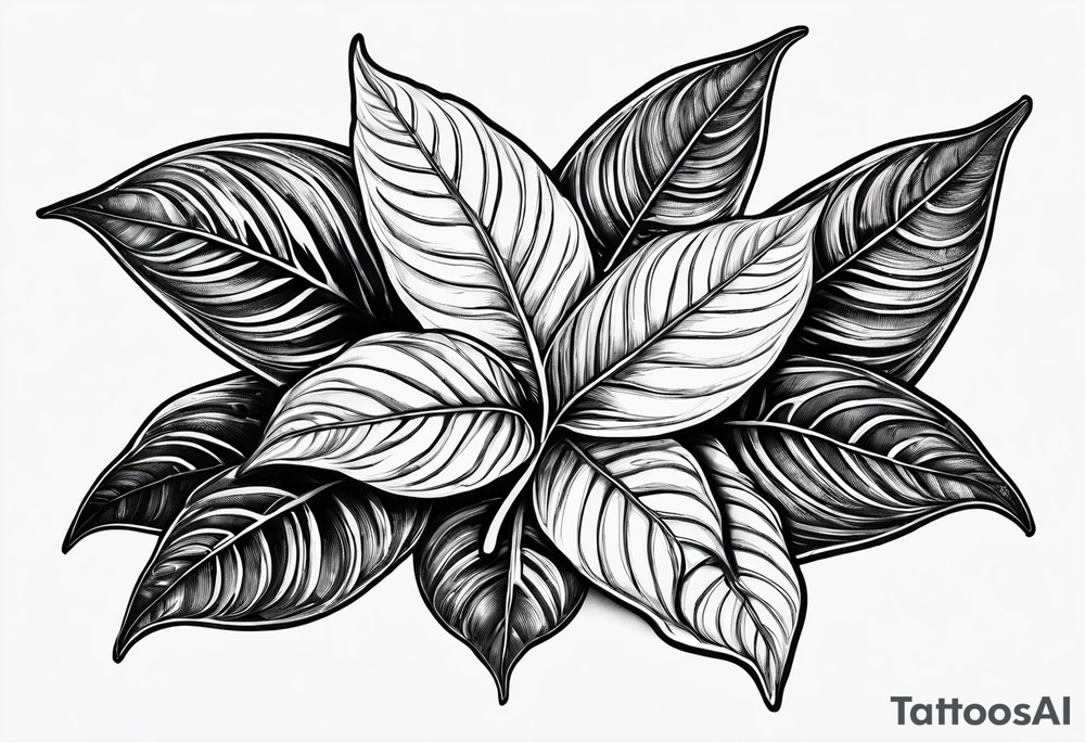 Ayahuasca leaves with small shot glass of ayahuasca tattoo idea