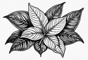 Ayahuasca leaves with small shot glass of ayahuasca tattoo idea