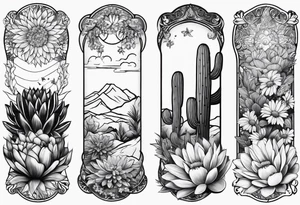 Forearm sleeve with cactus, daisies, and greenery tattoo idea