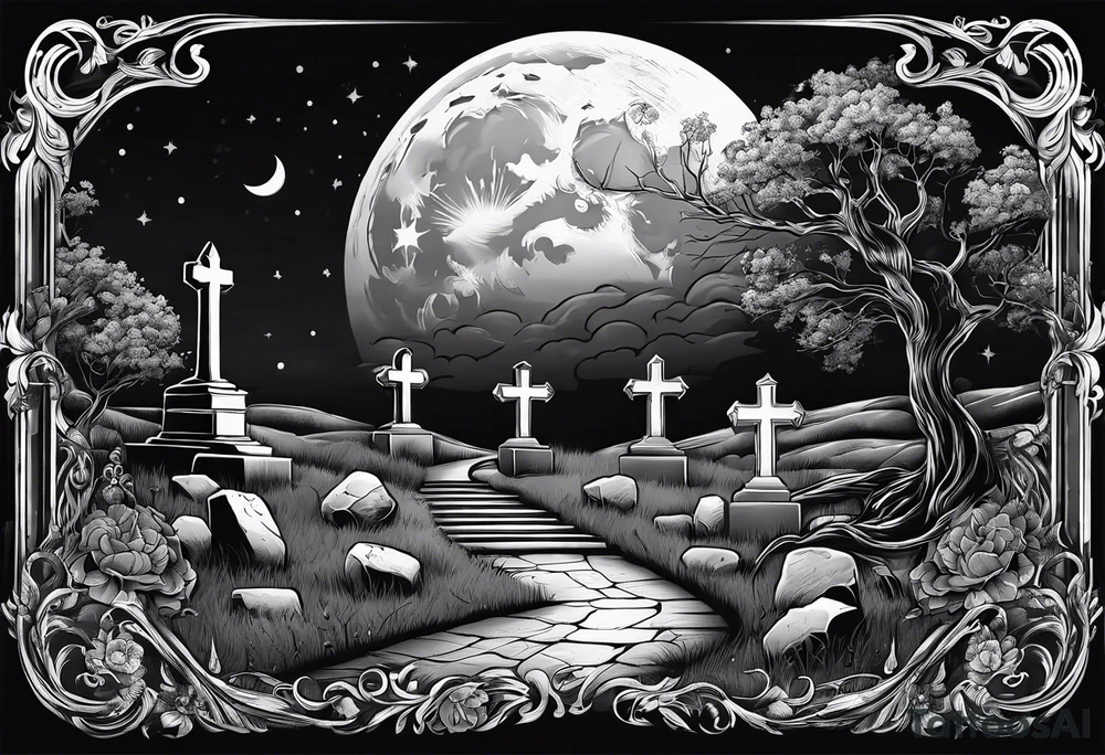 graveyard with moon tattoo idea