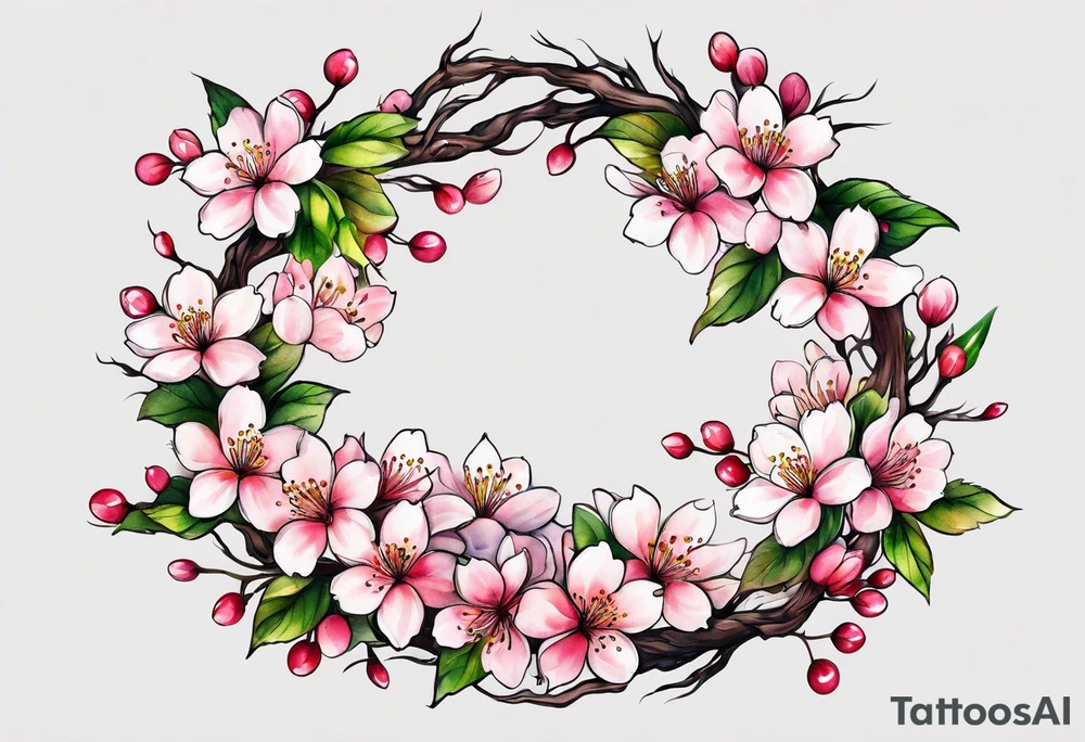 Wreath of cherry blossoms tattoo idea