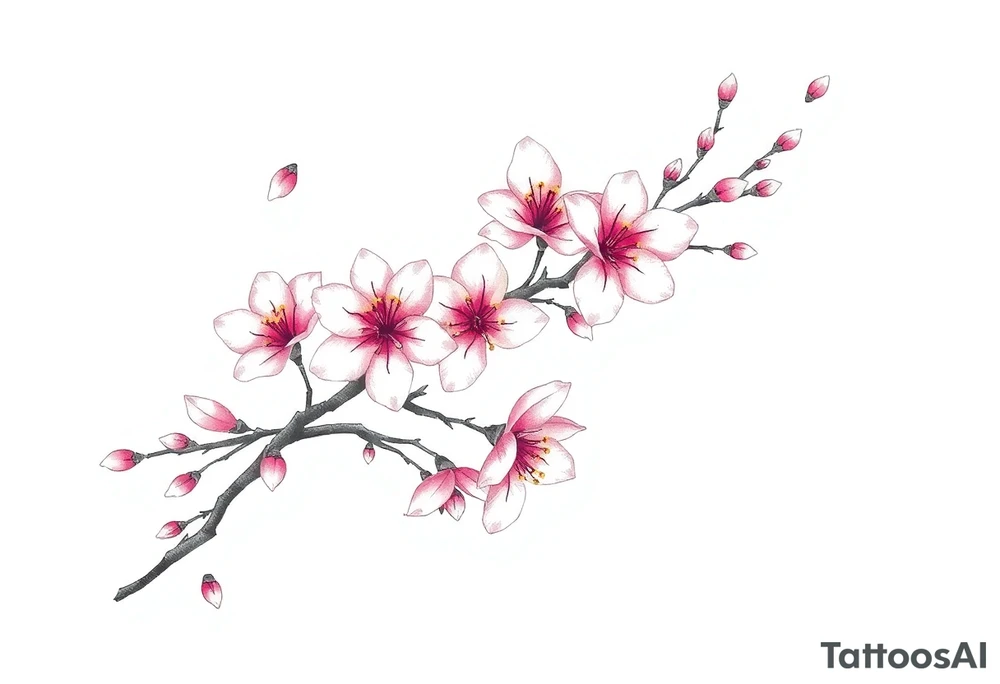 delicate cherry blossoms swirling in spring breeze with petals tattoo idea