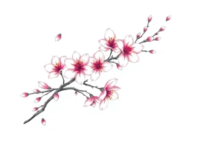 delicate cherry blossoms swirling in spring breeze with petals tattoo idea