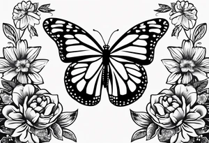 monarch butterfly representing grandparents tying in elements of flowers and leaves tie in Hispanic culture into the design tattoo idea