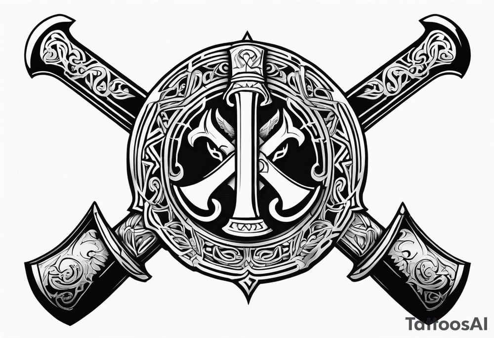 Valhalla sword shield axe tattoo idea
