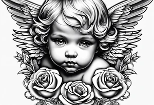 baby angel with a rose tattoo idea
