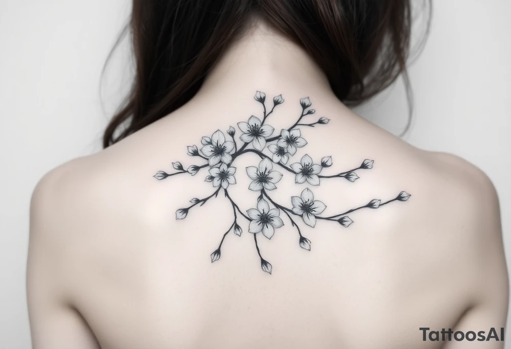 delicate cherry blossoms swirling in spring breeze with petals, on arm tattoo idea