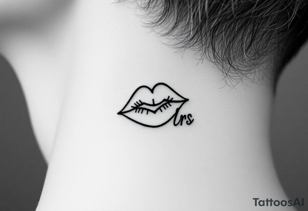kiss mark tattooed on the neck with the initials lrs beside it tattoo idea