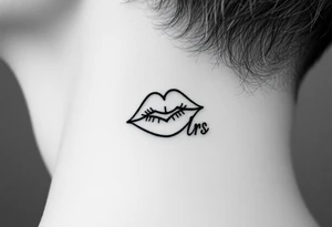 kiss mark tattooed on the neck with the initials lrs beside it tattoo idea