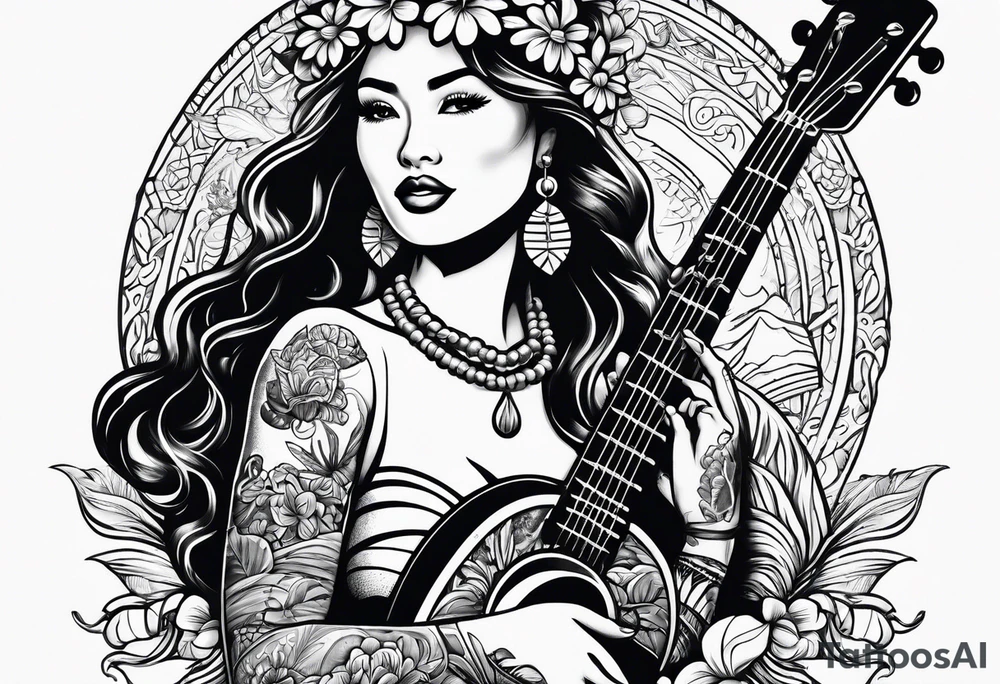 hula girl who dance with ukulele tattoo idea