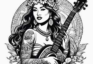 hula girl who dance with ukulele tattoo idea