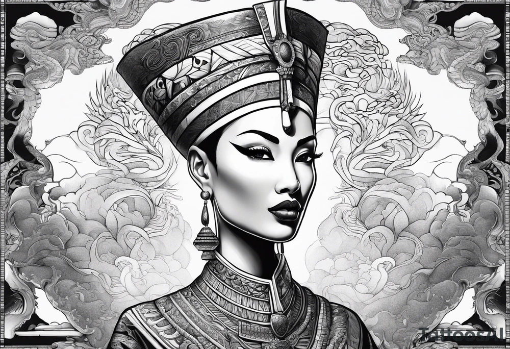 nerfertiti with asian style, dragon tattoo idea