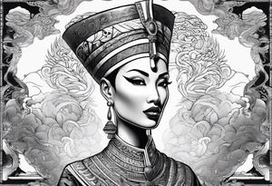 nerfertiti with asian style, dragon tattoo idea
