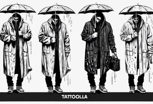 A man in a rain coat holding an umbrella tattoo idea