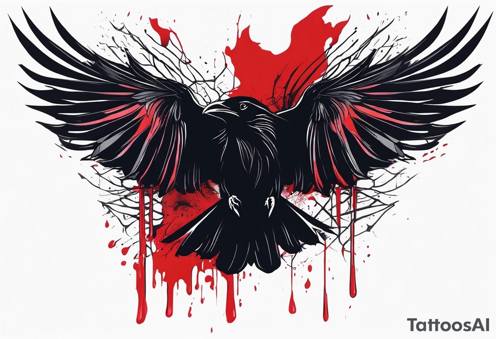 Black ravens hiding in its wings and dripped in blood tattoo idea