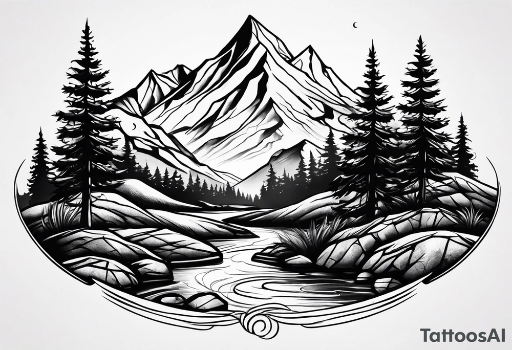 Mountain stream tattoo idea