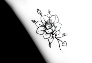 A beautiful flower with a card queen sign and a ribbon tied around the flower with banríona and a small heart tattoo idea