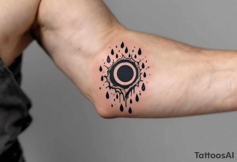 A black hole melting into rain drops tattoo idea