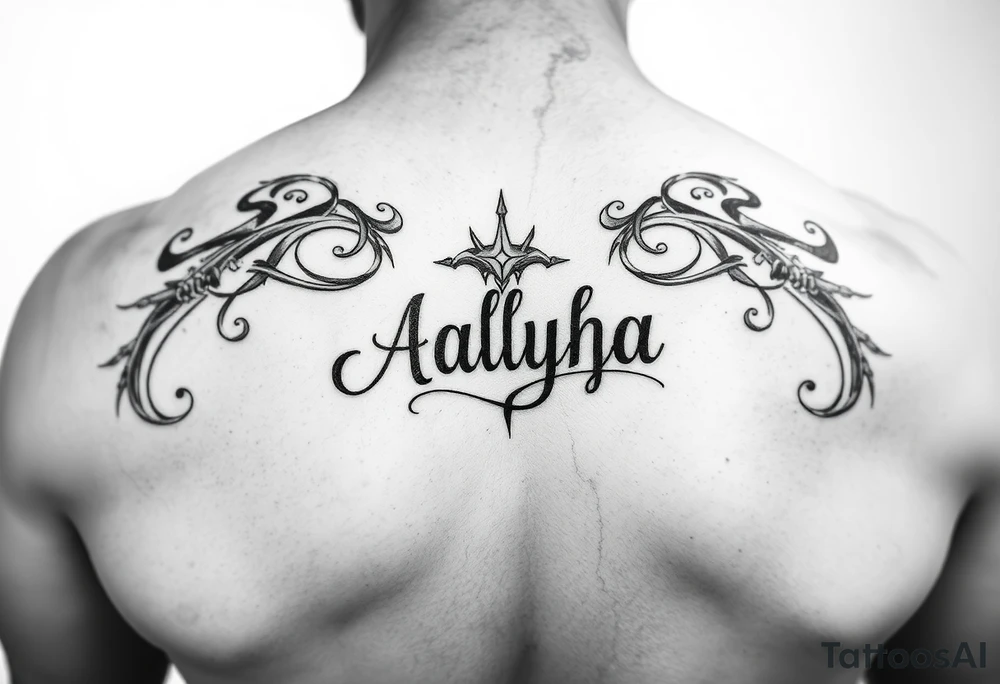 name is Aalyha, zodiac aquarius, white an black realistic thug tattoo idea