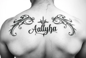 name is Aalyha, zodiac aquarius, white an black realistic thug tattoo idea