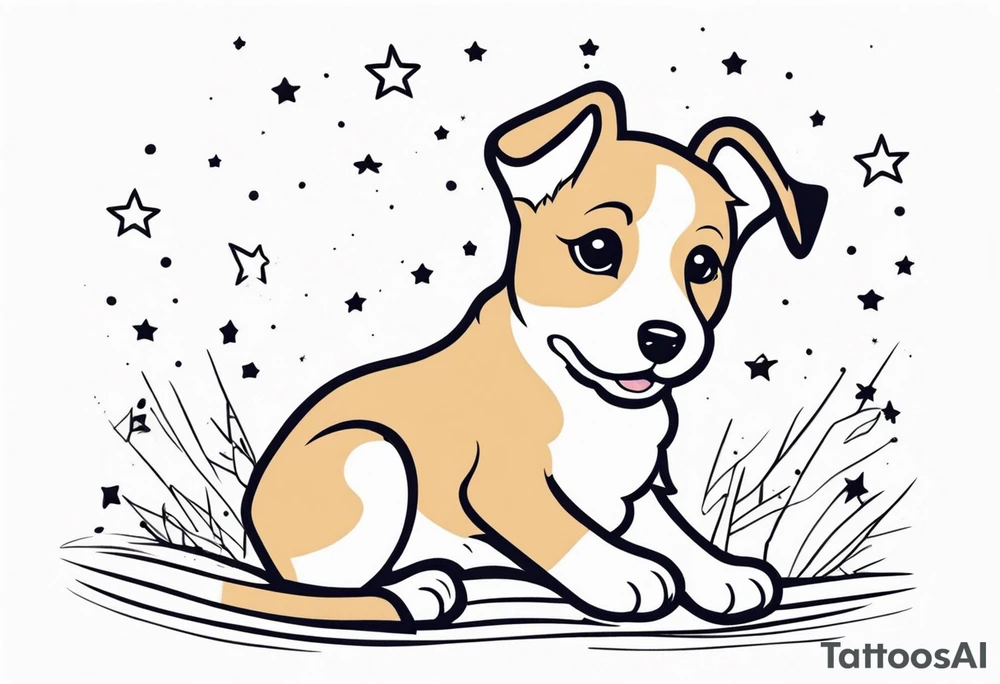 Cute puppy and stars tattoo idea