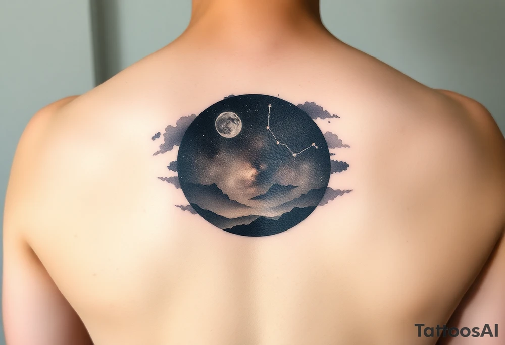 Night sky with a constellation seen through a frame of natural
silhouette tattoo idea