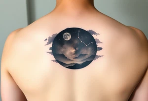 Night sky with a constellation seen through a frame of natural 
silhouette tattoo idea