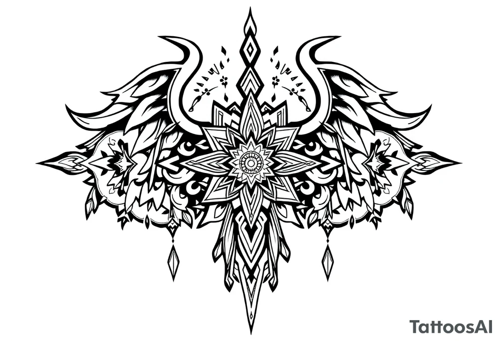 long ornament shaman and witch style mytical with ancient rhyme tattoo idea