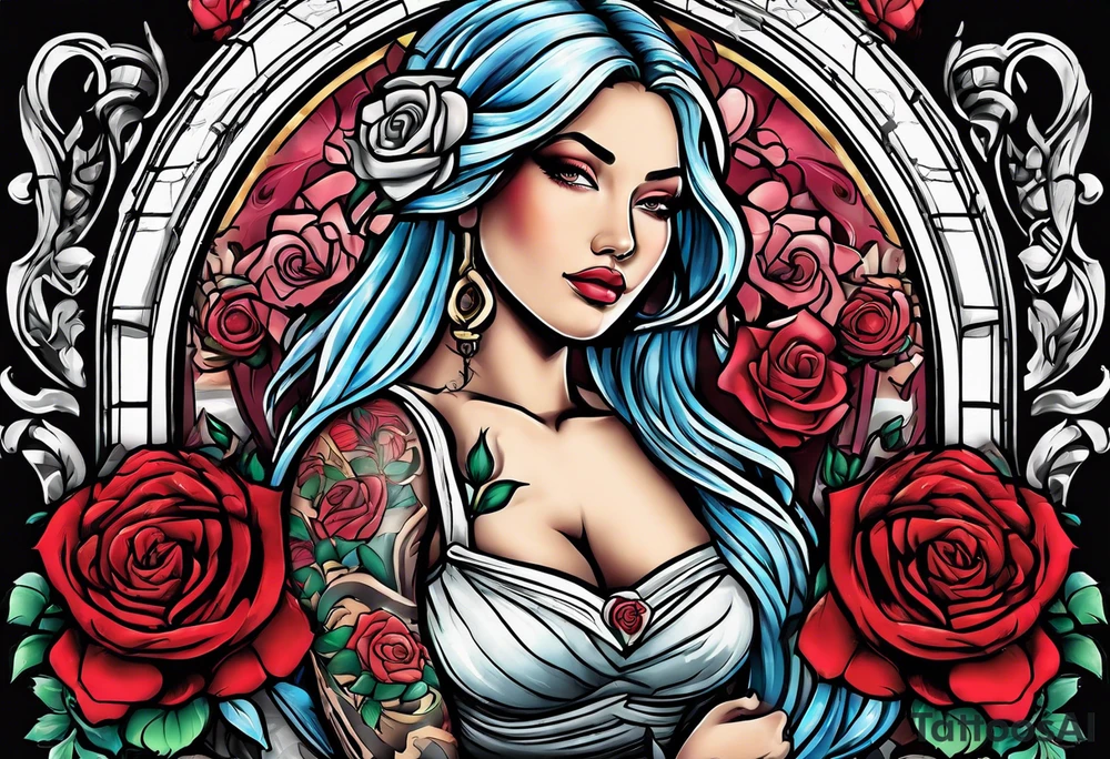 detroit city , with virgo symbol and roses tattoo idea